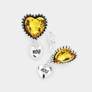 November Birthstone Heart Dangle Clip On Earrings NWT